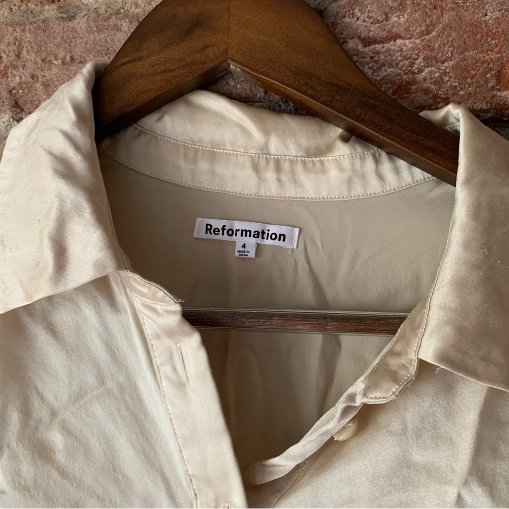 ruched silky button down top
